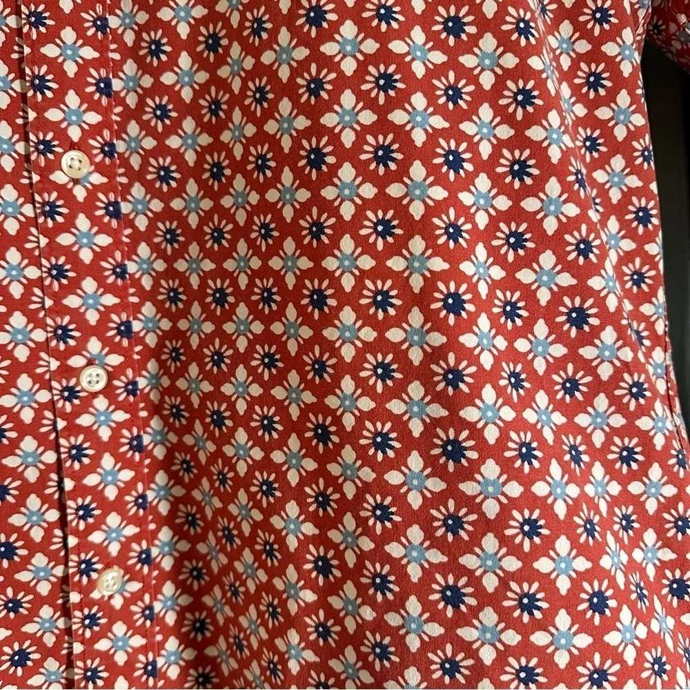 J.CREW Men's Organic Cotton Red Sky-Blue Floral Short-Sleeve Shirt XL (K11)